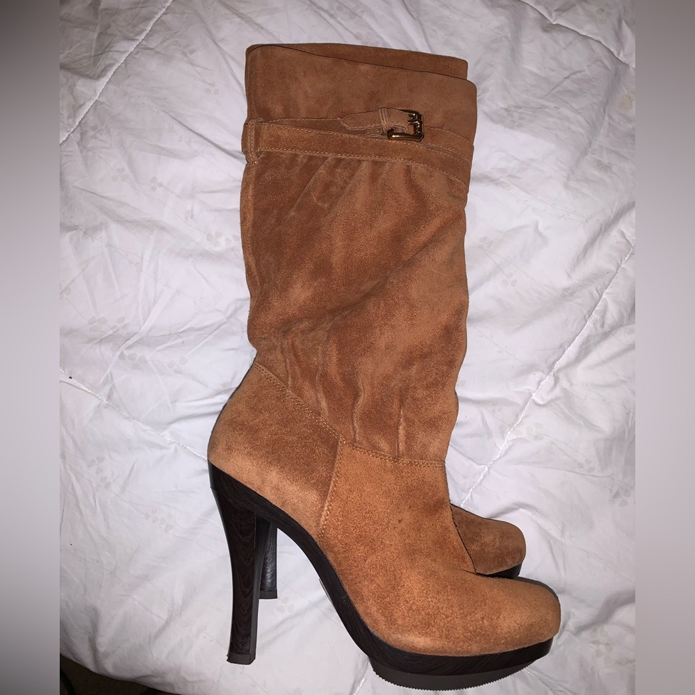 New Golden Brown Suede Leather Slouch calf length Michael Kors boots. Size 6.5